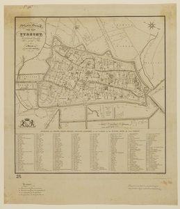 216125 Plattegrond van de stad Utrecht met directe omgeving; met weergave van het stratenplan met nummers (ged.), ...